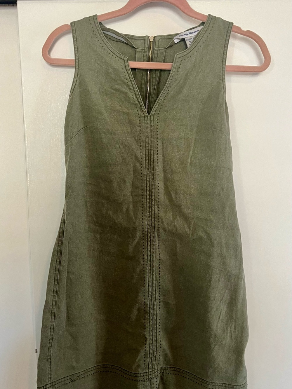Tommy Bahama Pandora Olive Linen Blend Sleeveless Shift Mini Dress XXS